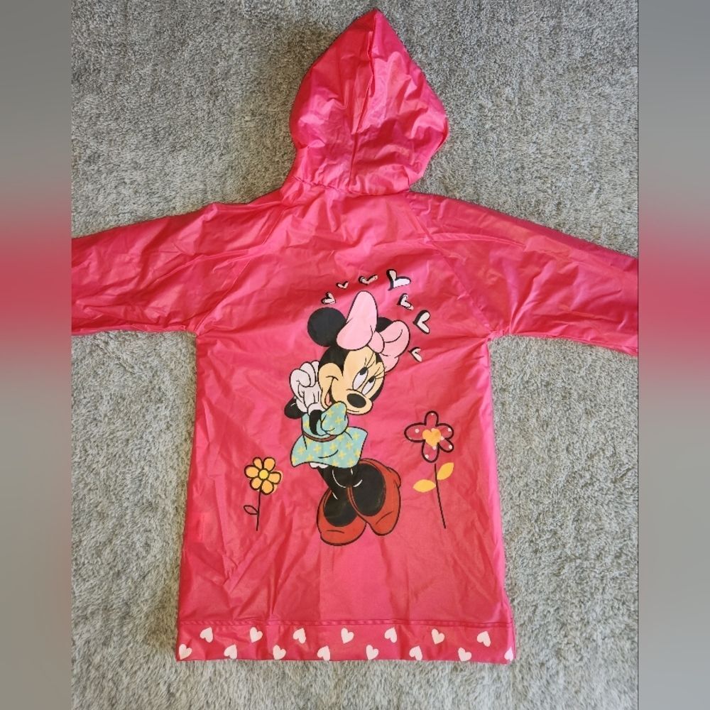 DISNEY Minnie Mouse girl's rain jacket hooded snaps pink Girls Small